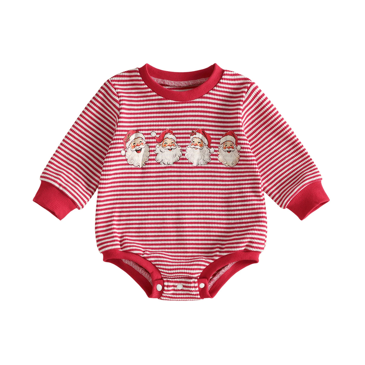 Crew Neck Christmas-Romper-Long Romper Long Sleeve Print Bodysuit Christmas Crew Neck Stripes Baby Lightweight Crew Neck