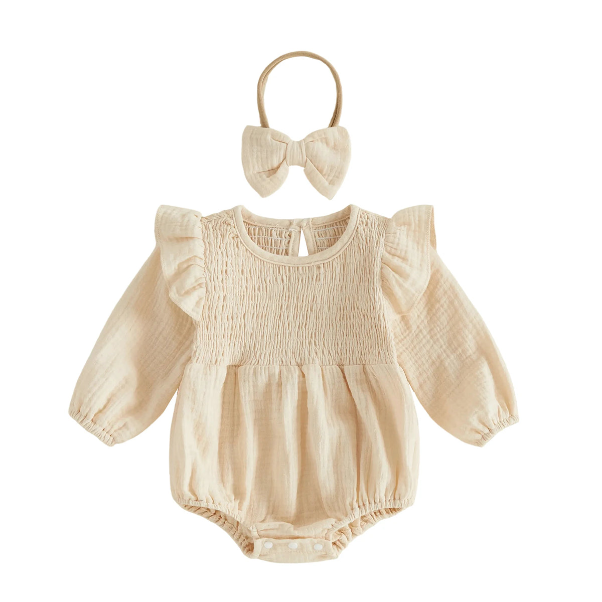 Crew Neck Romper Long Sleeve Crew Infant-Girl-Outfit Outfit Set Pcs Romper  Headband 2 Pcs Infant