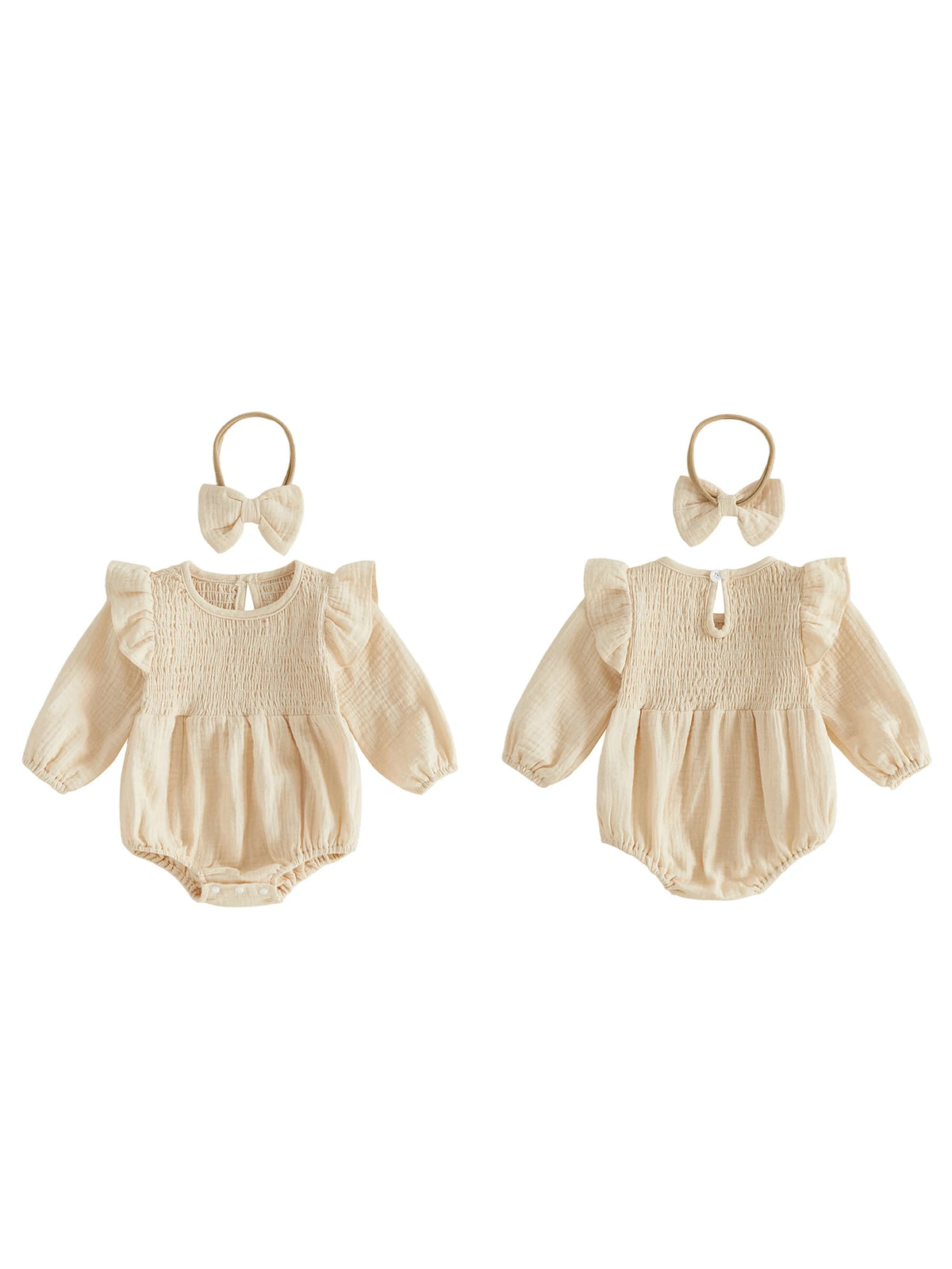 Crew Neck Romper Long Sleeve Crew Infant-Girl-Outfit Outfit Set Pcs Romper  Headband 2 Pcs Infant