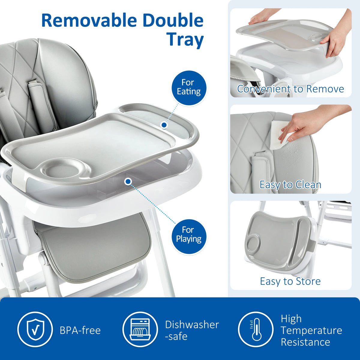 Baby High Chair, Multifunctional Infant High Chairs with Adjustable Height and Recline, Foldable High Chair for Babies