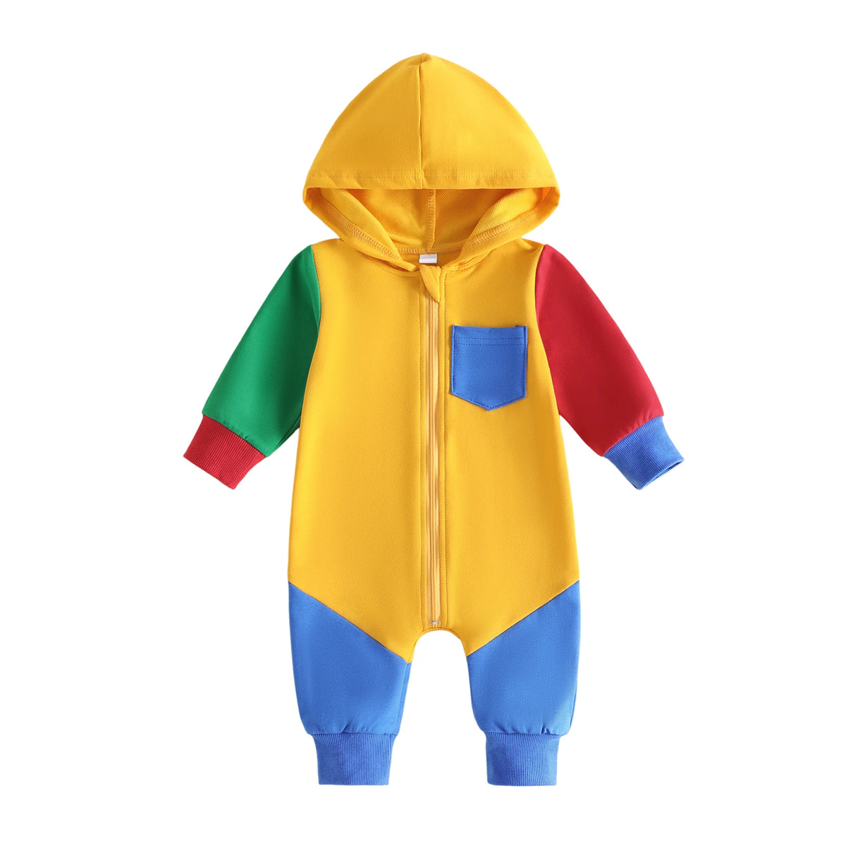 Jumpsuit Casual Sleeve Contrast Color Contrast Baby Hooded Sleeve Long Sleeve Color Hooded Jumpsuit Casual Sleeve Contrast