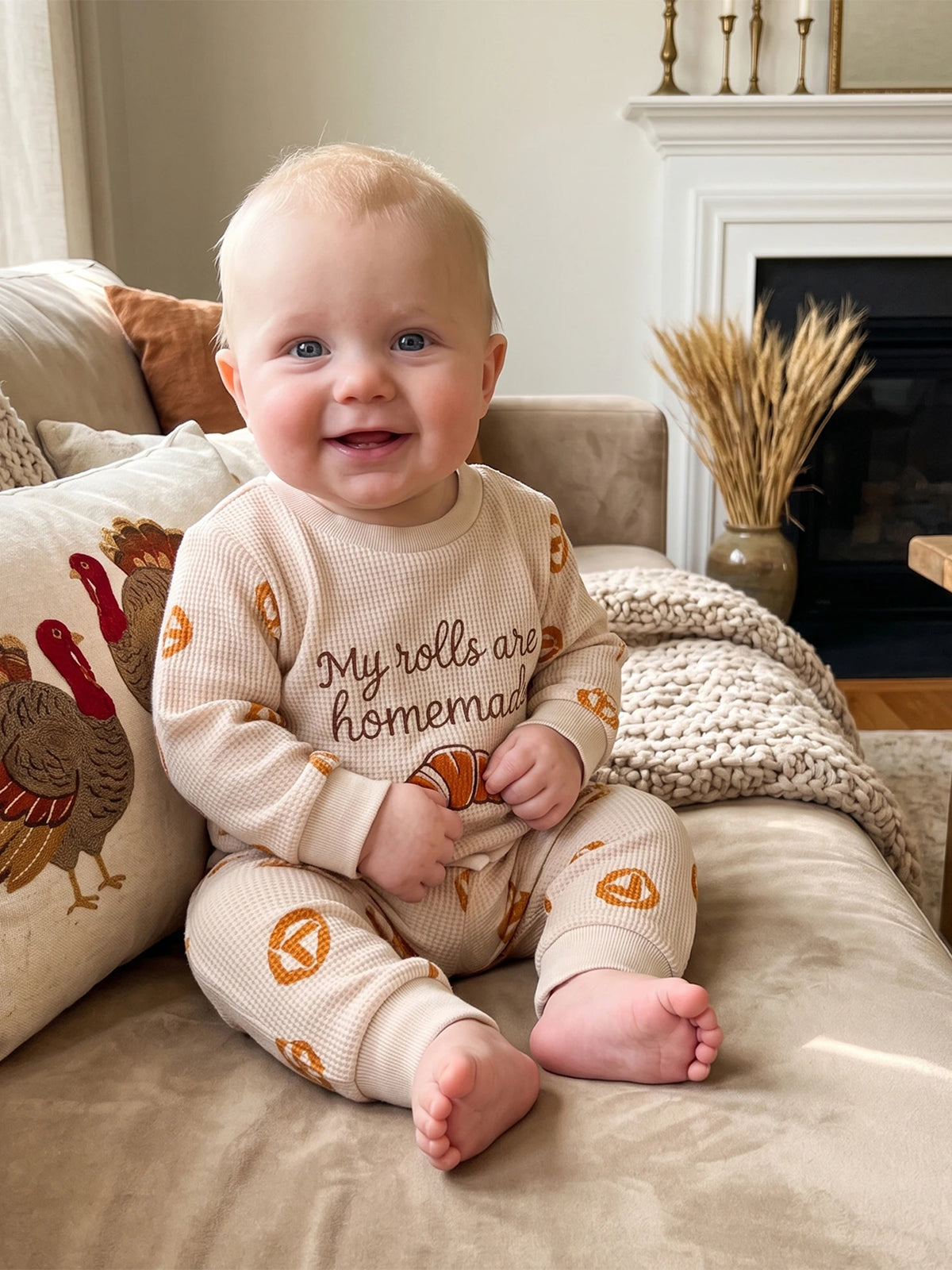 Sweatshirt 2 Pcs Set  Pants Baby Thanksgiving Bread Letter Sweatshirt Thanksgiving Outfit Bread Latest
