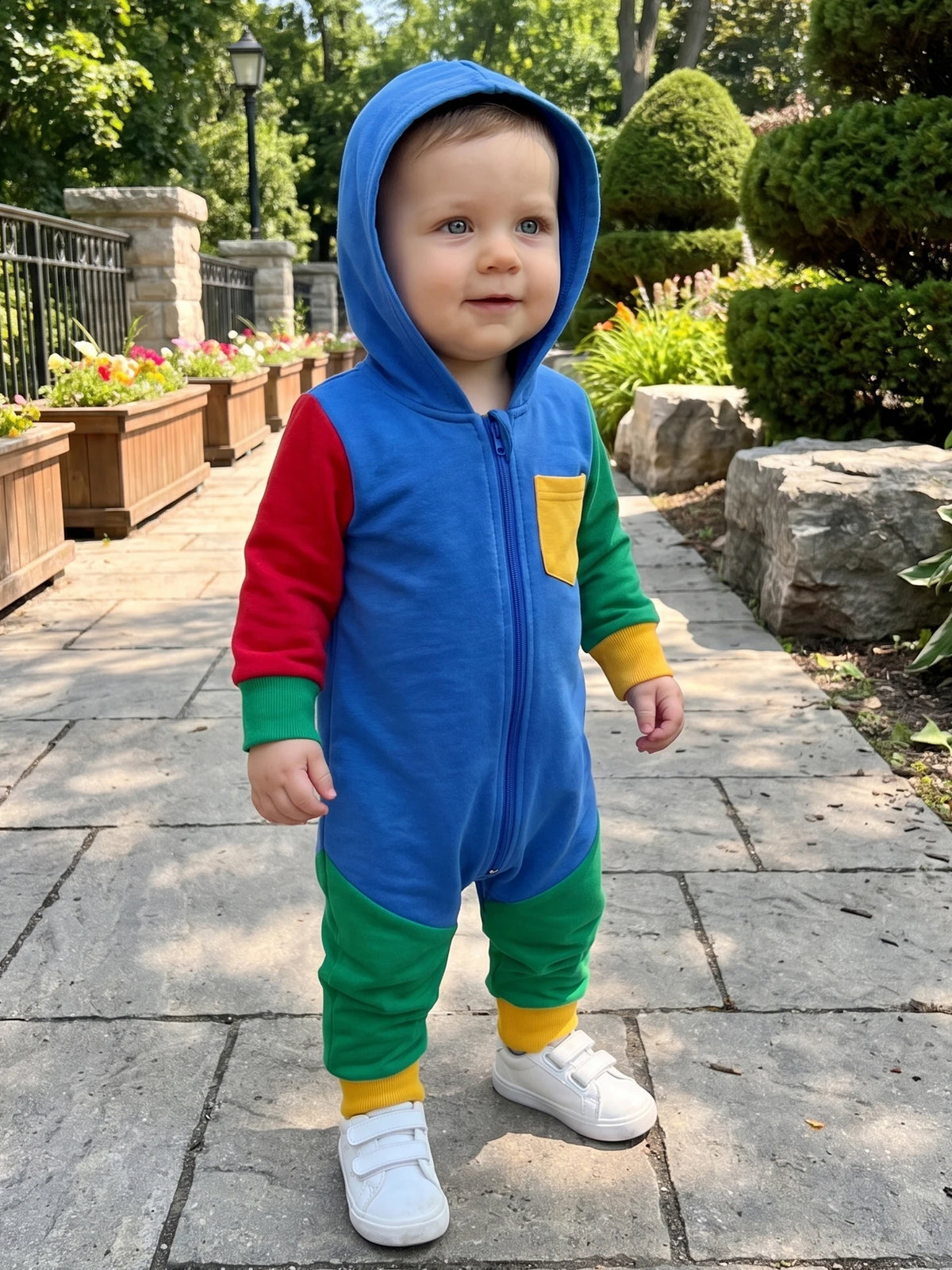 Jumpsuit Casual Sleeve Contrast Color Contrast Baby Hooded Sleeve Long Sleeve Color Hooded Jumpsuit Casual Sleeve Contrast