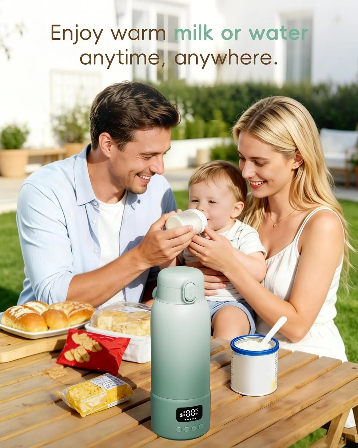 500ml Portable Electric Heating Thermos Cup USB Rechargeable Baby Milk Warmer LED Temperature Display Max 100℃ Travel Water Boiler Insulated Bottle