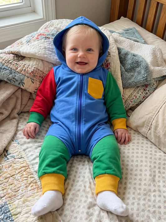 Jumpsuit Casual Sleeve Contrast Color Contrast Baby Hooded Sleeve Long Sleeve Color Hooded Jumpsuit Casual Sleeve Contrast