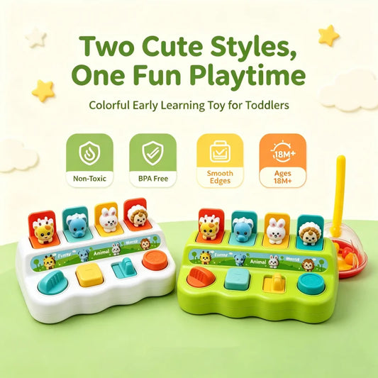 Hide & Seek Pop-Up Animal Switch Box, Cause & Effect Sensory Toy, Boosts Toddlers' Fine Motor Skills. Colorful Logic Learning Playset For Kids 18+ Months, Rattle Sold Separately.ideal Birthday & Holiday Gift For Boys Girls.