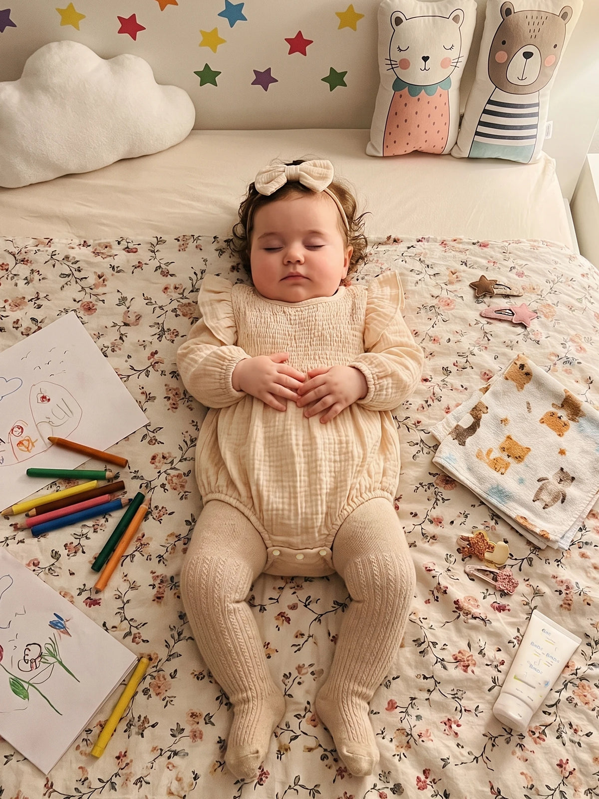 Crew Neck Romper Long Sleeve Crew Infant-Girl-Outfit Outfit Set Pcs Romper  Headband 2 Pcs Infant