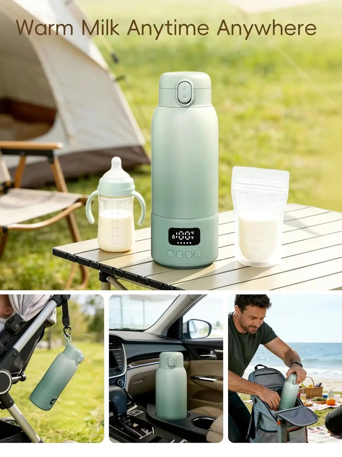 500ml Portable Electric Heating Thermos Cup USB Rechargeable Baby Milk Warmer LED Temperature Display Max 100℃ Travel Water Boiler Insulated Bottle