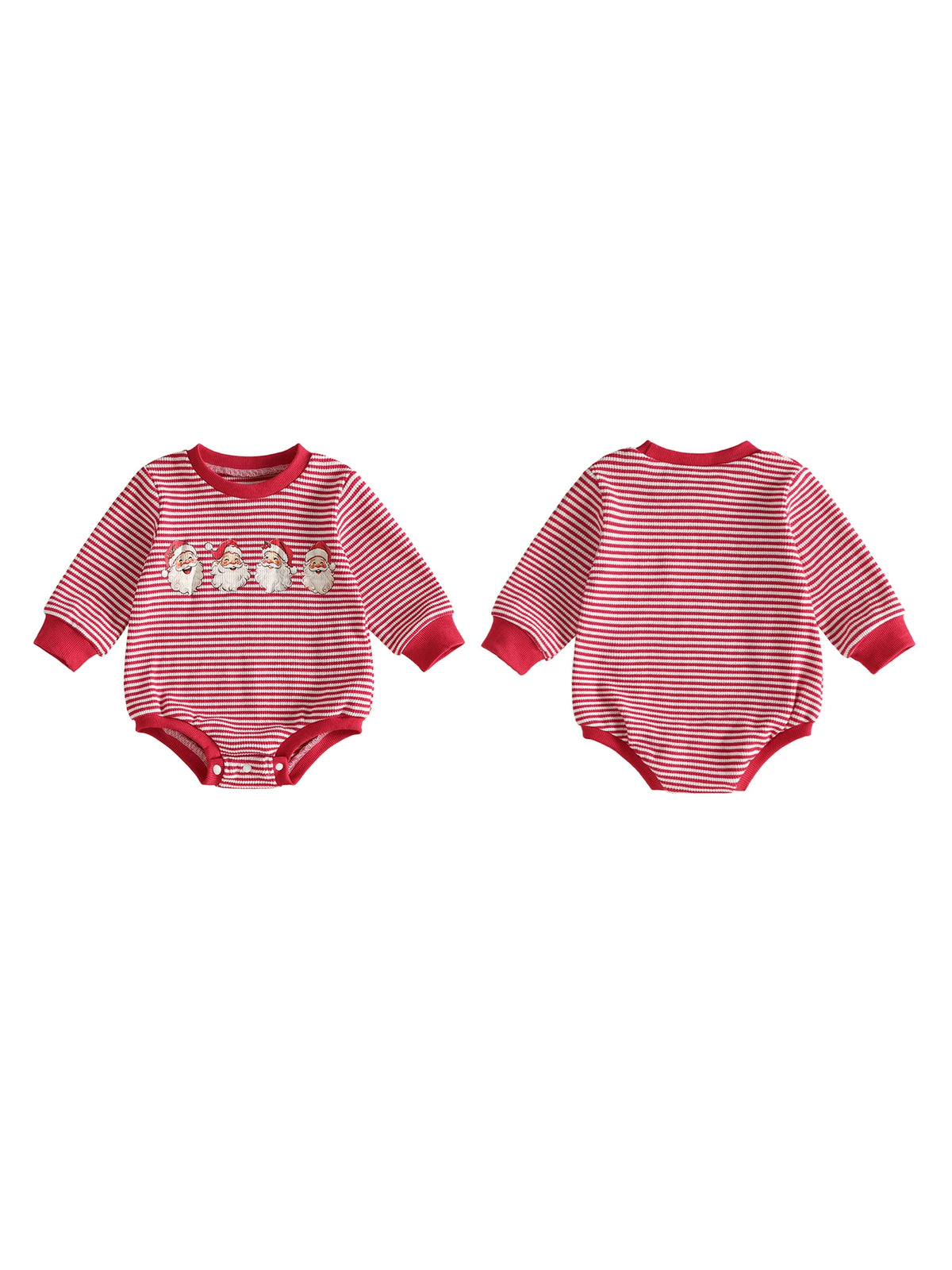 Crew Neck Christmas-Romper-Long Romper Long Sleeve Print Bodysuit Christmas Crew Neck Stripes Baby Lightweight Crew Neck