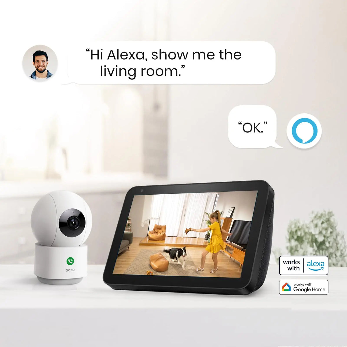 Renewed 2/3/4 pcs AOSU 3MP 5G/2.4GHz Baby Monitor Security Camera Indoor 6X Zoom 2-Way Audio Surveillance CCTV Cam Work with Alex