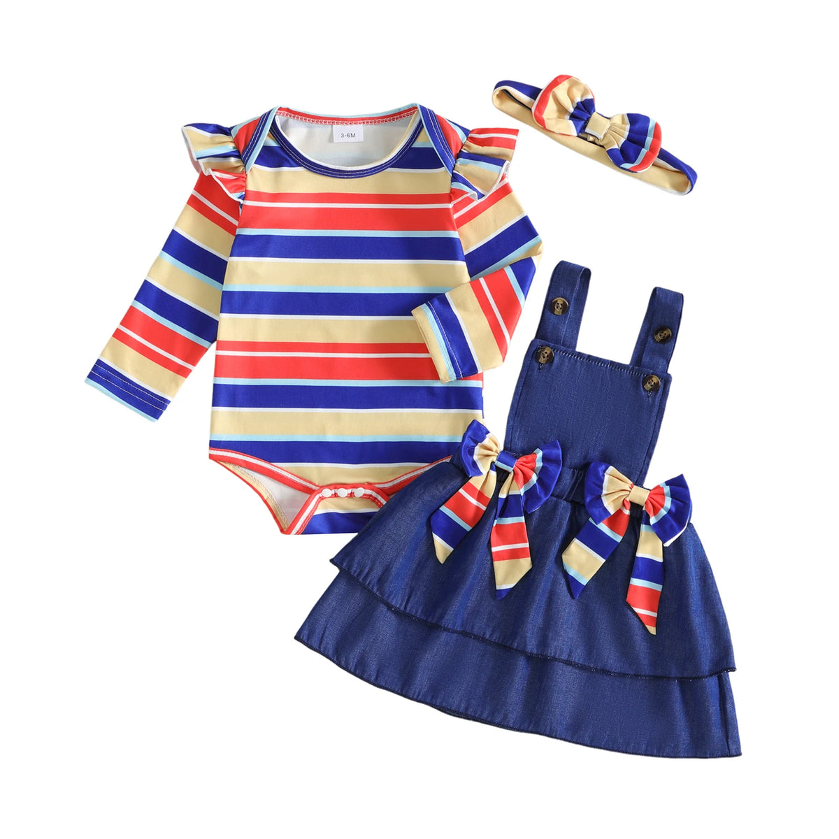 Fall-Outfit-Stripe Romper Outfit Stripe Long Sleeve Romper Headband Romper Bow Overall Bow Overall New