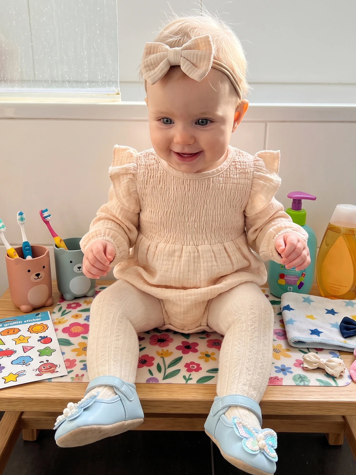 Crew Neck Romper Long Sleeve Crew Infant-Girl-Outfit Outfit Set Pcs Romper  Headband 2 Pcs Infant