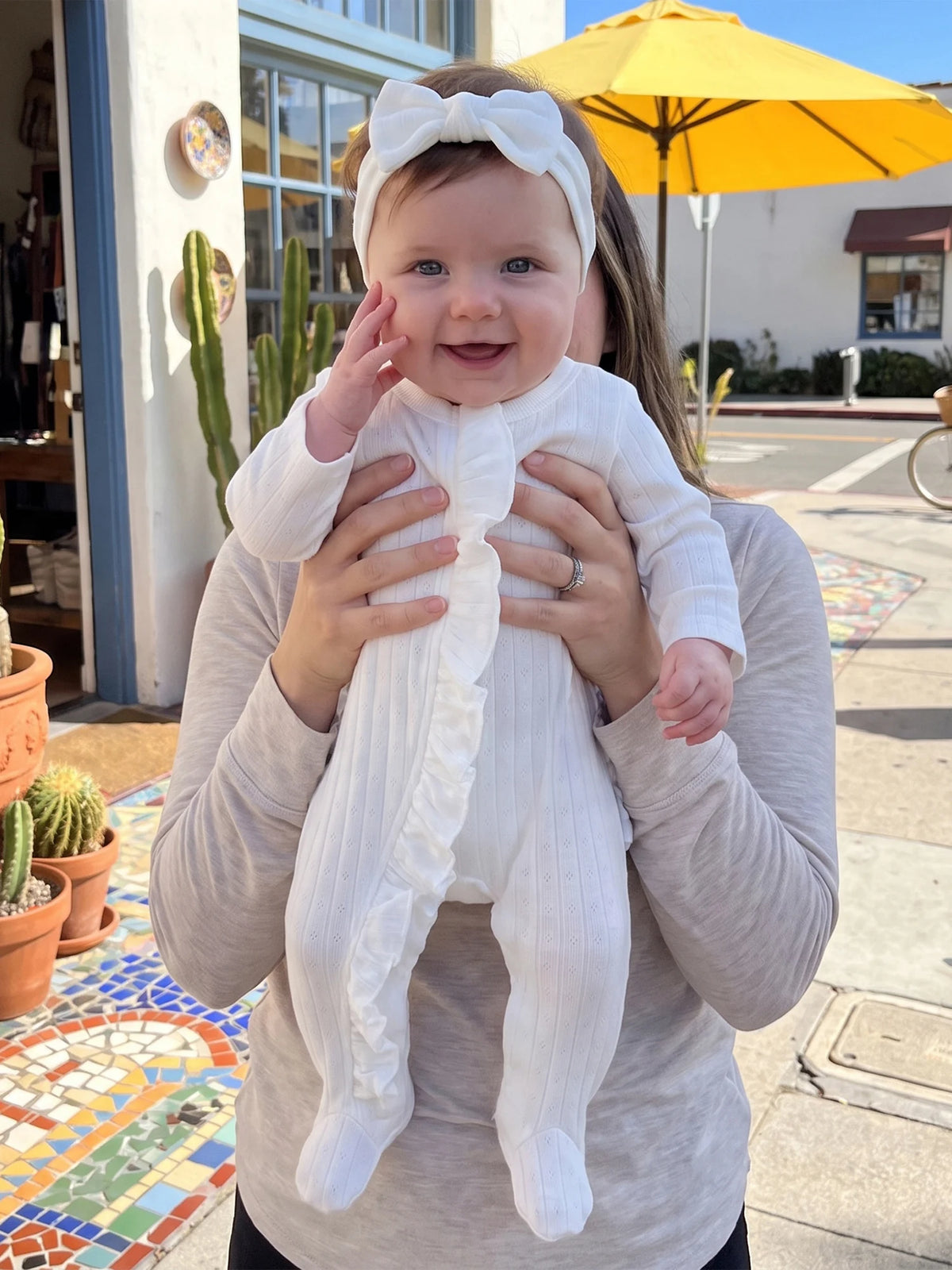 Girl-Footie-Pajamas Romper Pajamas Eyelet Ruffled Baby Girl Footie Ruffled Long Eyelet-Ruffled Sleeve Romper Headband Long