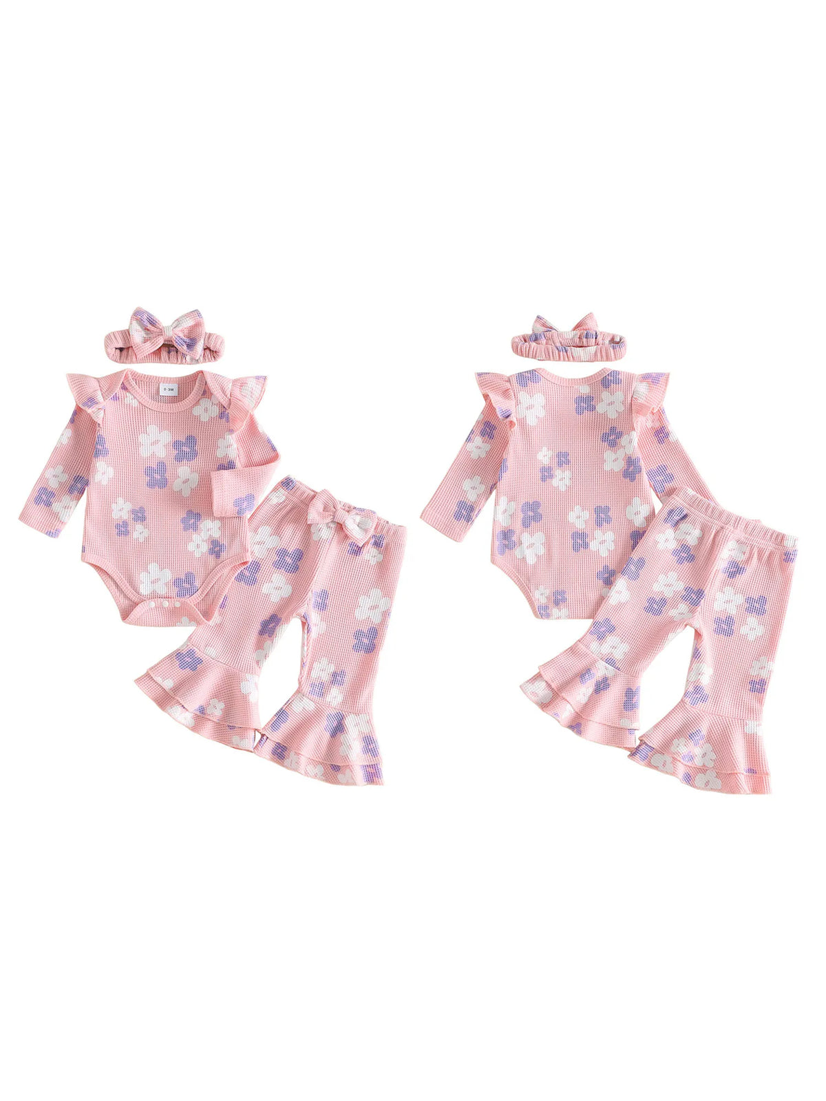 Sleeve Romper Sleeve-Romper-Flare Fall Flare-Pants-Headband Print Long Sleeve Outfits Flower Print Girl Fall Flower