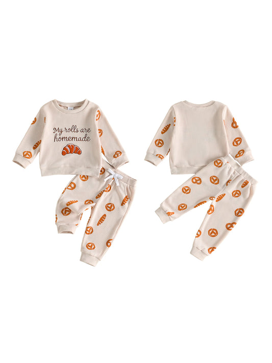 Sweatshirt 2 Pcs Set  Pants Baby Thanksgiving Bread Letter Sweatshirt Thanksgiving Outfit Bread Latest