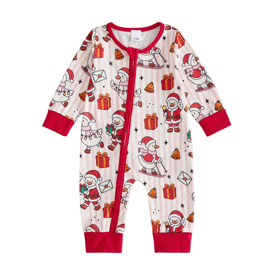 Front Zip Up Romper-Front Front Neck Long Striped-Crew Up Striped Crew Jumpsuit Long Baby Christmas Romper