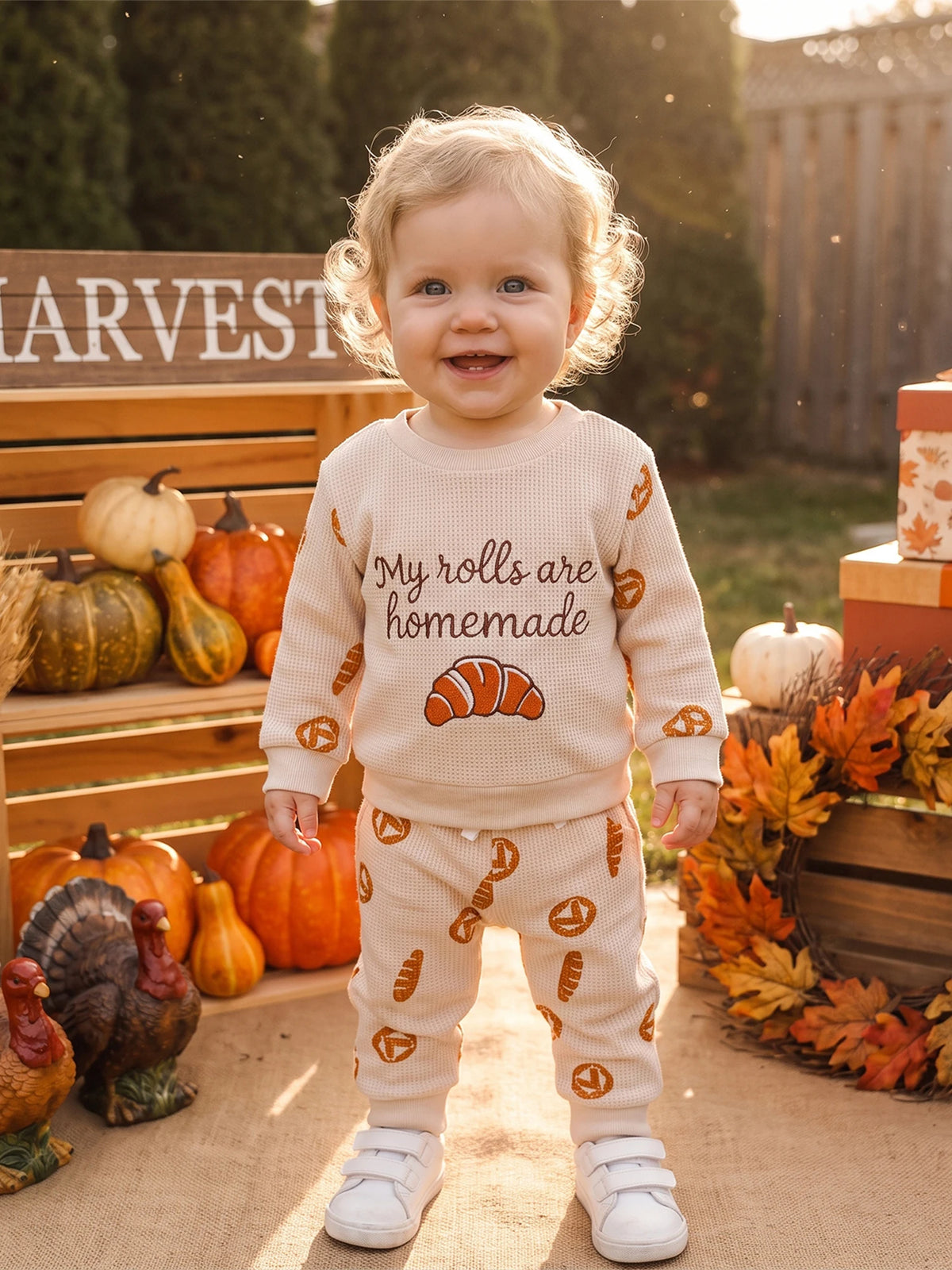 Sweatshirt 2 Pcs Set  Pants Baby Thanksgiving Bread Letter Sweatshirt Thanksgiving Outfit Bread Latest
