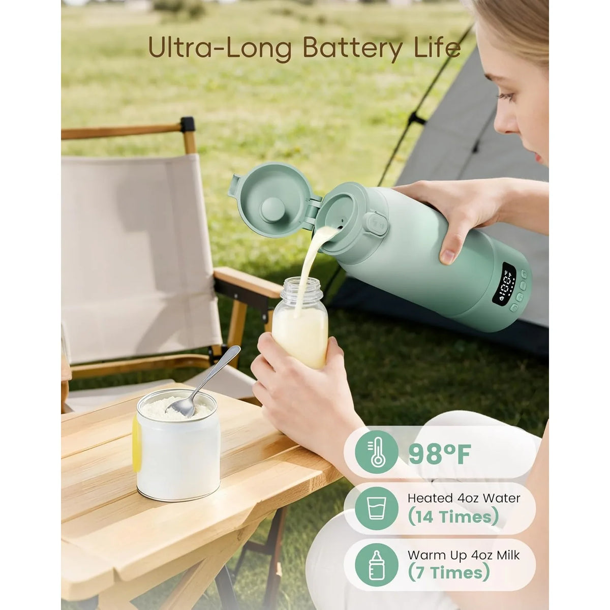 500ml Portable Electric Heating Thermos Cup USB Rechargeable Baby Milk Warmer LED Temperature Display Max 100℃ Travel Water Boiler Insulated Bottle