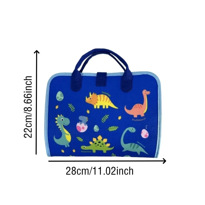 Blue Dinosaur Felt Quiet Busy Board for Toddlers, Life Skill Zip Dress Button Activity Book, Alphabet Number Shape Animal Weather Color Matching Travel Sensory Educational Toy Gift for Little Boys