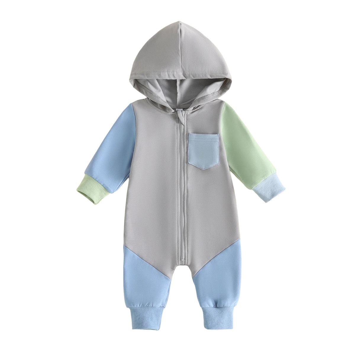 Jumpsuit Casual Sleeve Contrast Color Contrast Baby Hooded Sleeve Long Sleeve Color Hooded Jumpsuit Casual Sleeve Contrast