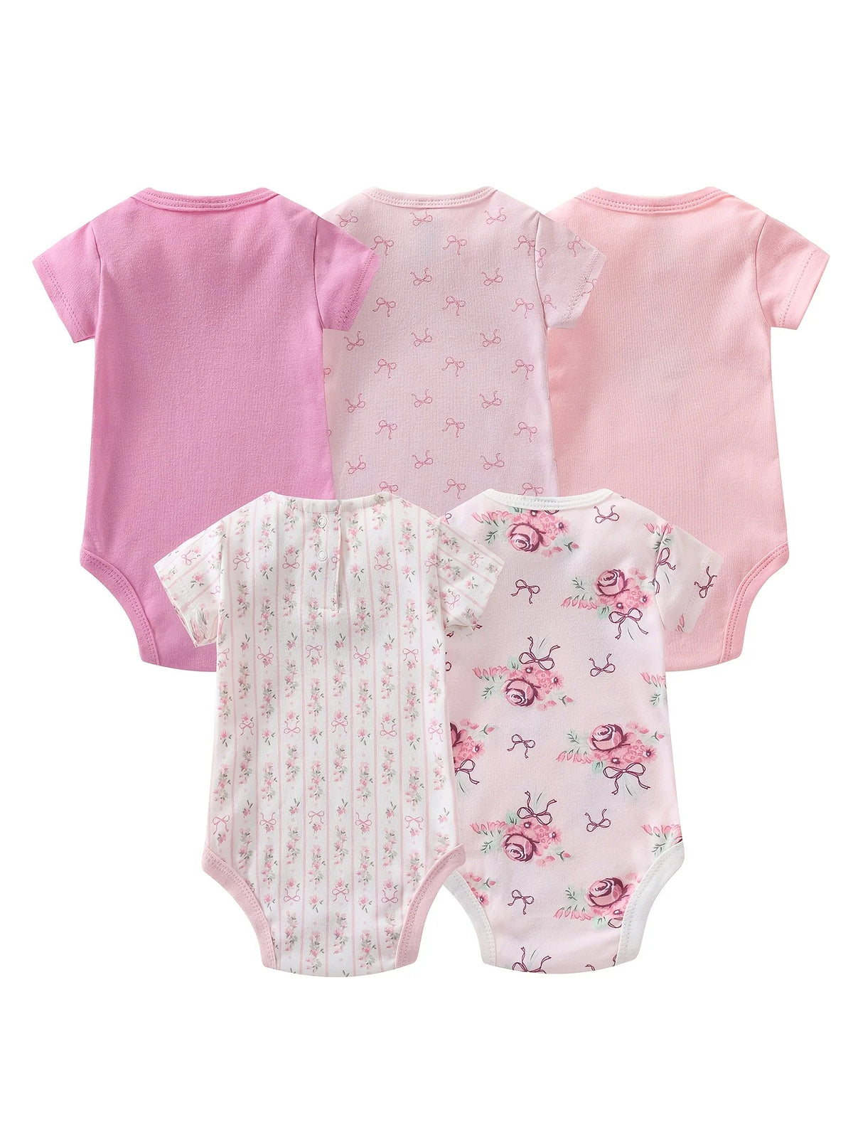 5pcs Set Baby Girl Short Sleeve Triangle One-Piece Jumpsuit, Cute Cartoon Romper, Spring Summer New Style Crawling Clothes, Baby Girl Clothing, Newborn Birth Supplies Baby Products, for Outdoor