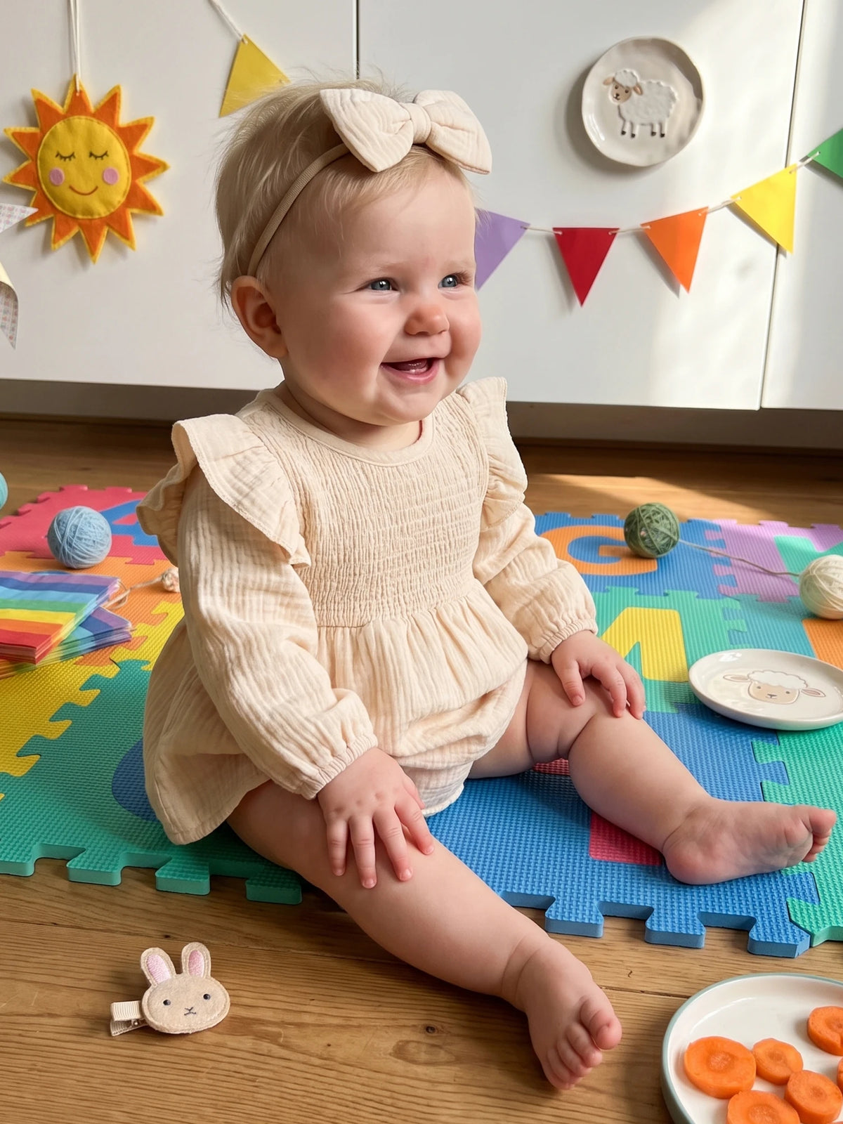 Dress- -Bow Girl Outfits Baby Girl Bow-Headband Romper Dress Outfits Long Sleeve Romper Dress Dress- -Bow Girl Outfits
