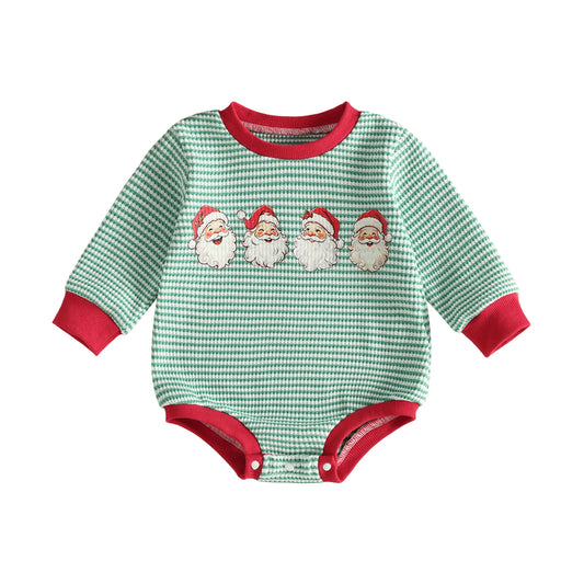 Crew Neck Christmas-Romper-Long Romper Long Sleeve Print Bodysuit Christmas Crew Neck Stripes Baby Lightweight Crew Neck