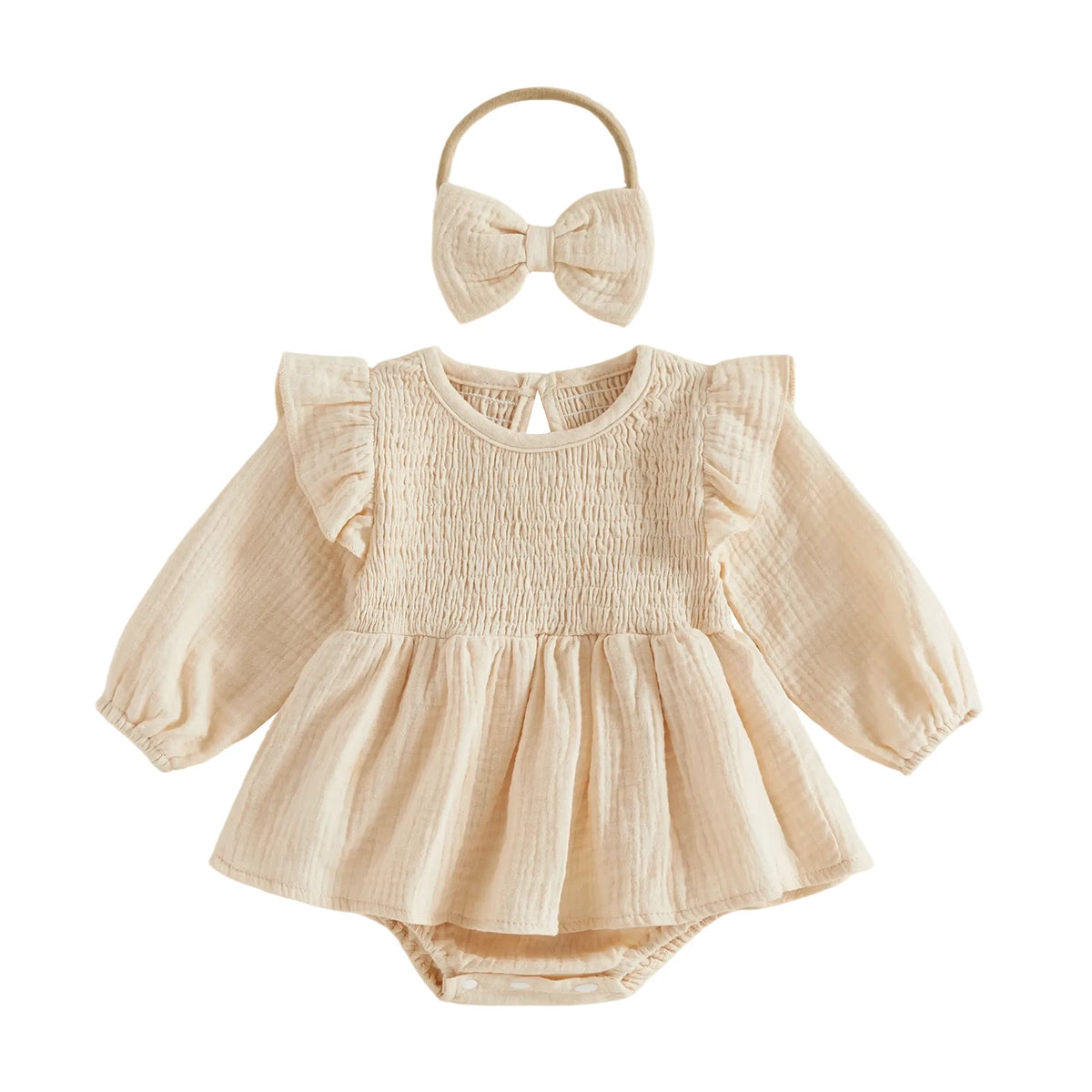 Dress- -Bow Girl Outfits Baby Girl Bow-Headband Romper Dress Outfits Long Sleeve Romper Dress Dress- -Bow Girl Outfits