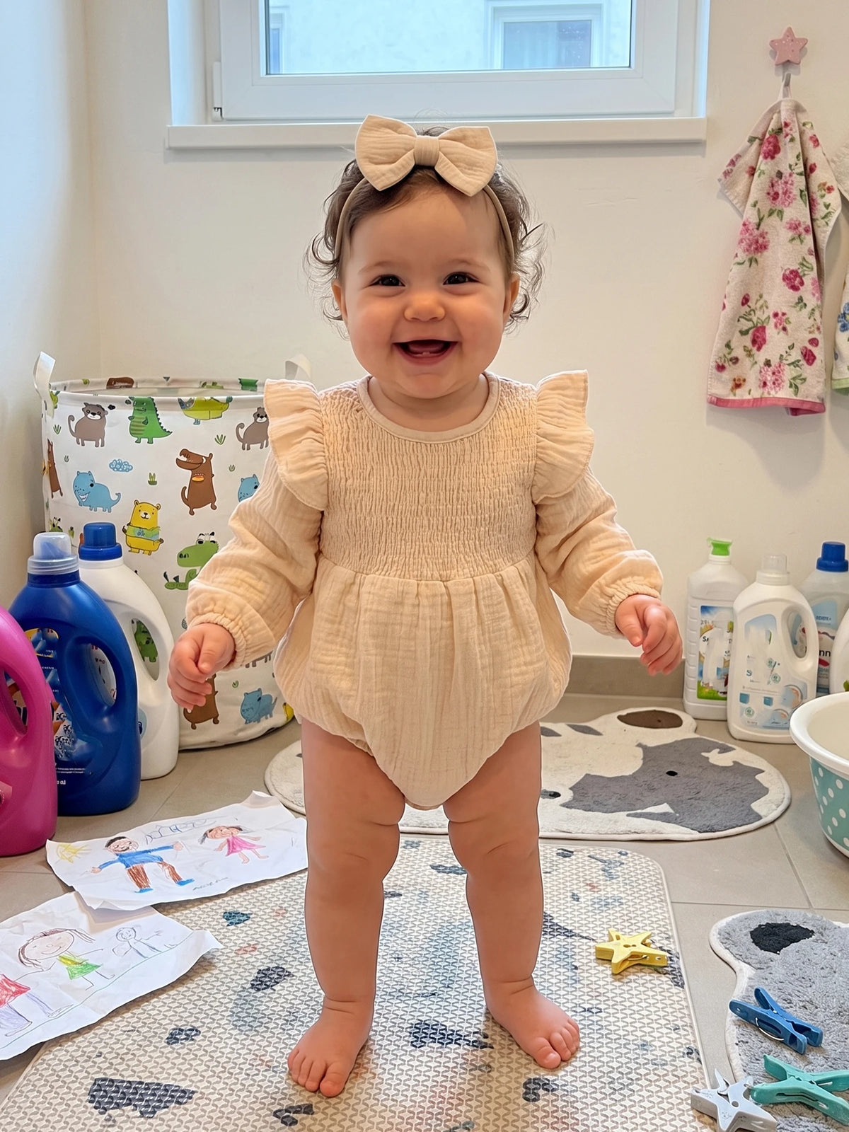 Crew Neck Romper Long Sleeve Crew Infant-Girl-Outfit Outfit Set Pcs Romper  Headband 2 Pcs Infant
