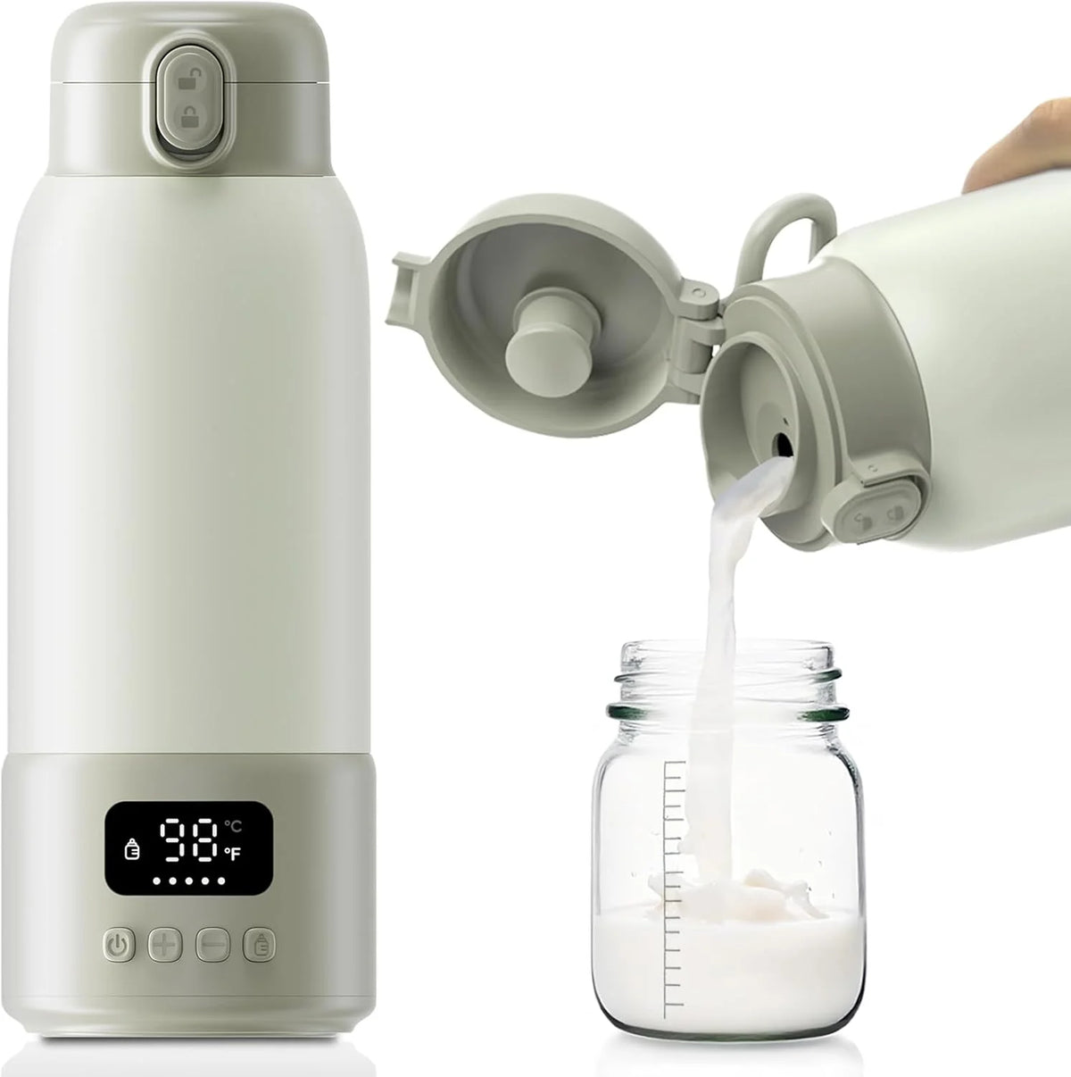 500ml Portable Electric Heating Thermos Cup USB Rechargeable Baby Milk Warmer LED Temperature Display Max 100℃ Travel Water Boiler Insulated Bottle