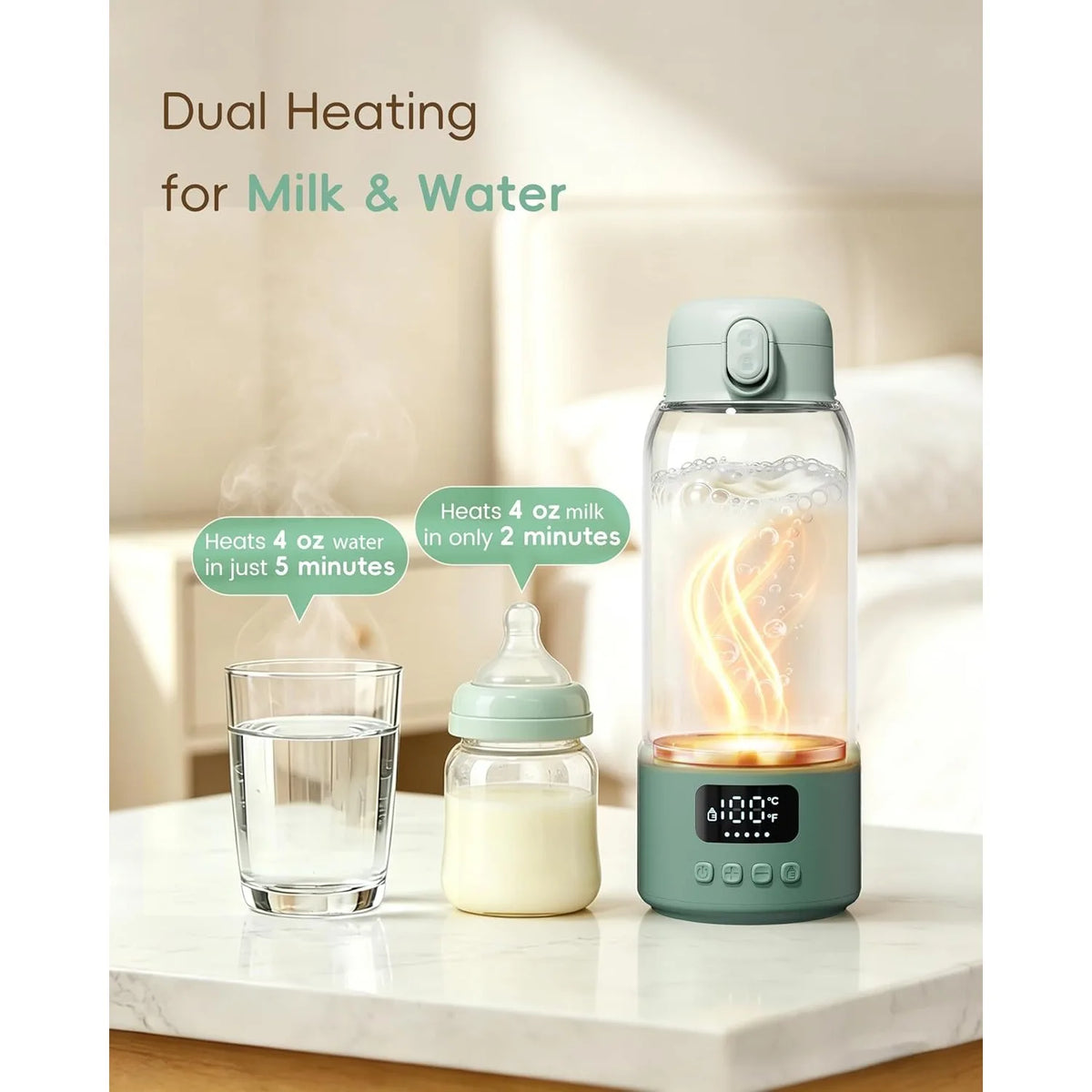 500ml Portable Electric Heating Thermos Cup USB Rechargeable Baby Milk Warmer LED Temperature Display Max 100℃ Travel Water Boiler Insulated Bottle