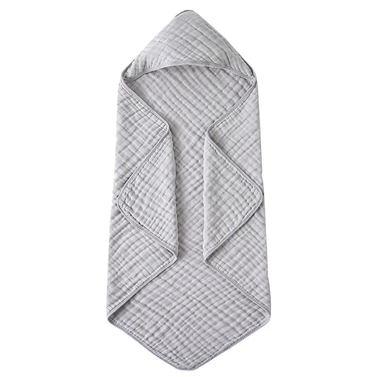 Solid Color 6-Layer Muslin Cotton Baby Bath Swaddle Blanket, Soft Breathable Hooded Towel for Newborns