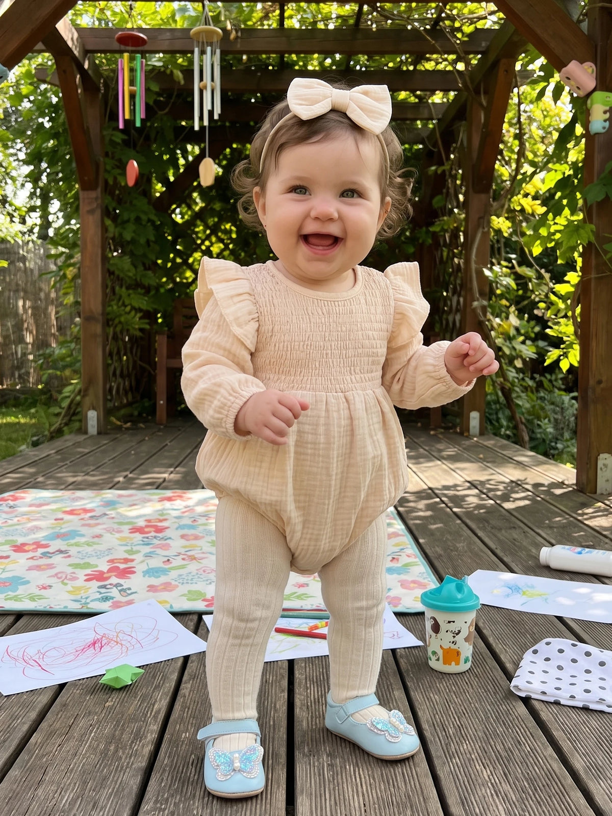 Crew Neck Romper Long Sleeve Crew Infant-Girl-Outfit Outfit Set Pcs Romper  Headband 2 Pcs Infant