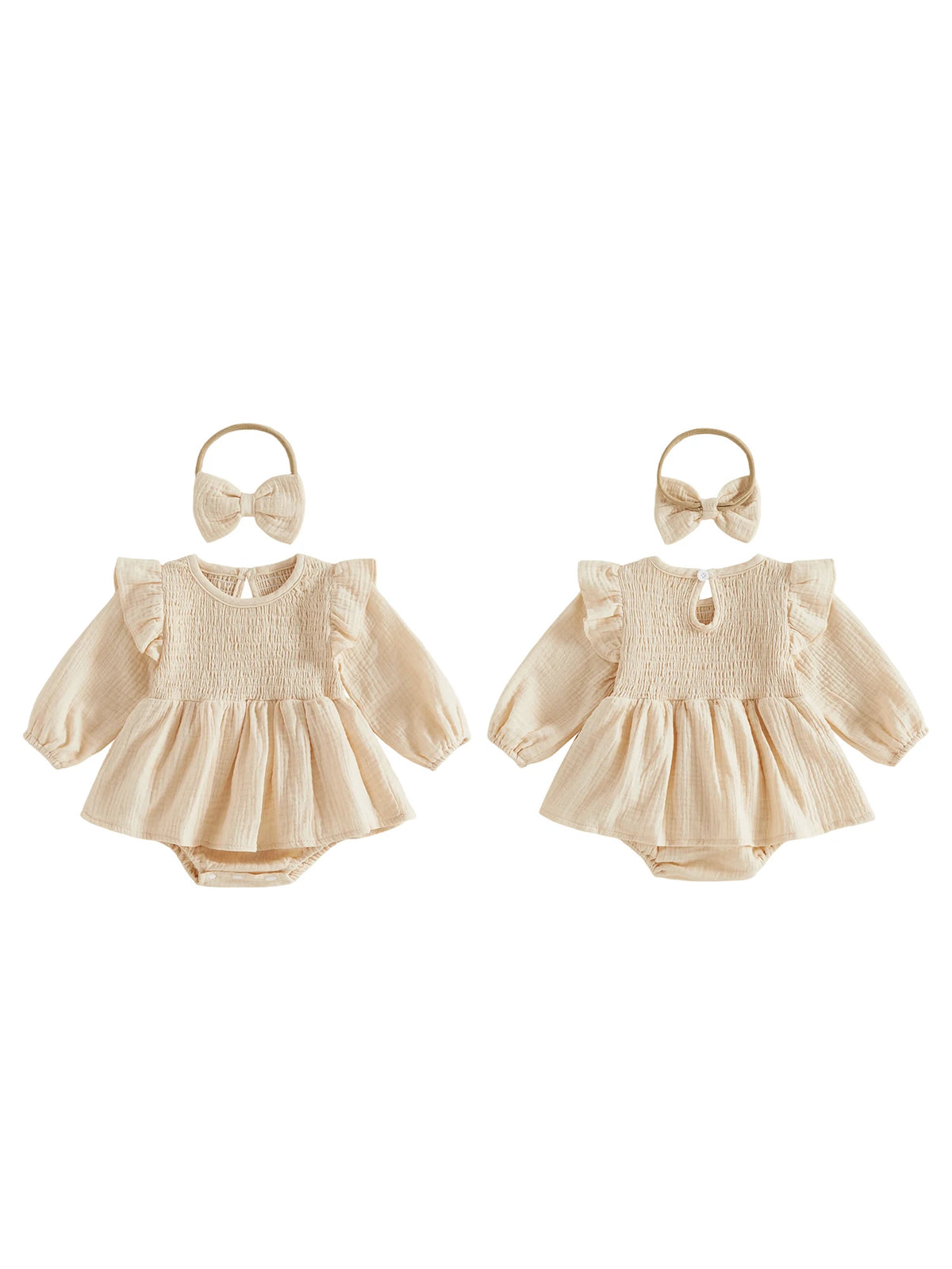 Dress- -Bow Girl Outfits Baby Girl Bow-Headband Romper Dress Outfits Long Sleeve Romper Dress Dress- -Bow Girl Outfits