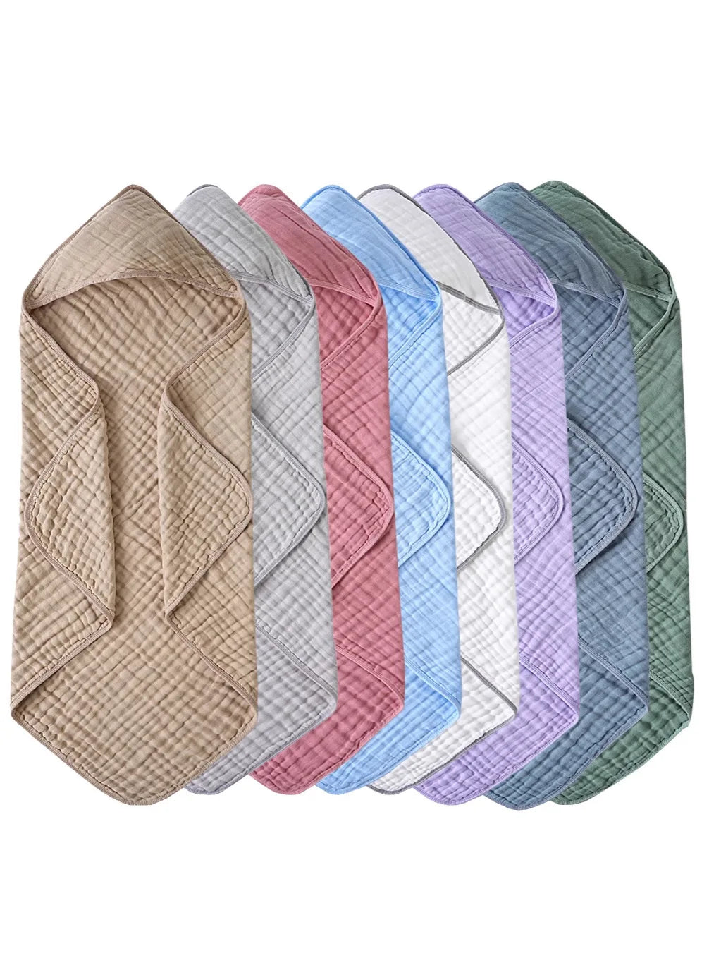 Solid Color 6-Layer Muslin Cotton Baby Bath Swaddle Blanket, Soft Breathable Hooded Towel for Newborns