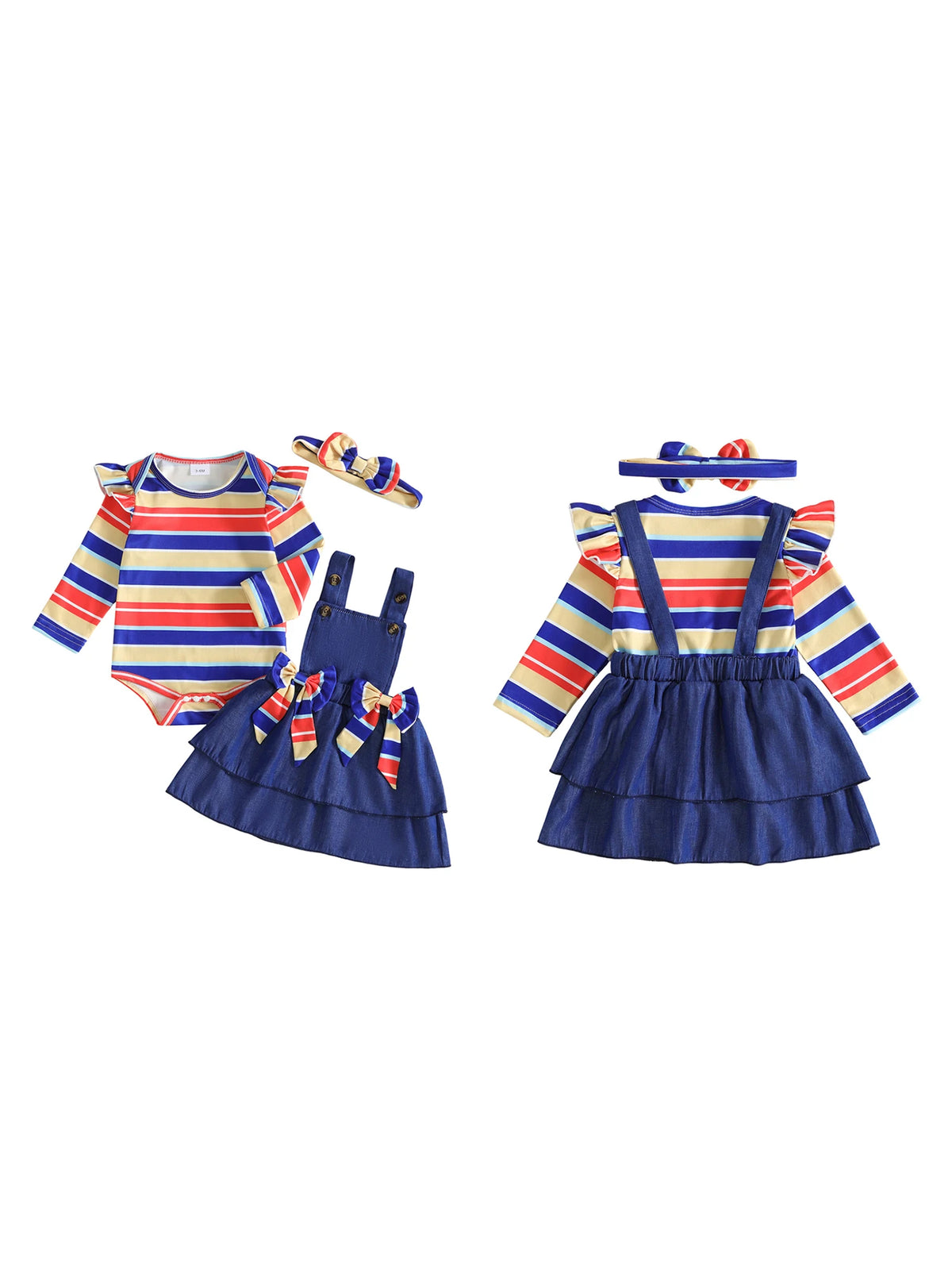 Fall-Outfit-Stripe Romper Outfit Stripe Long Sleeve Romper Headband Romper Bow Overall Bow Overall New