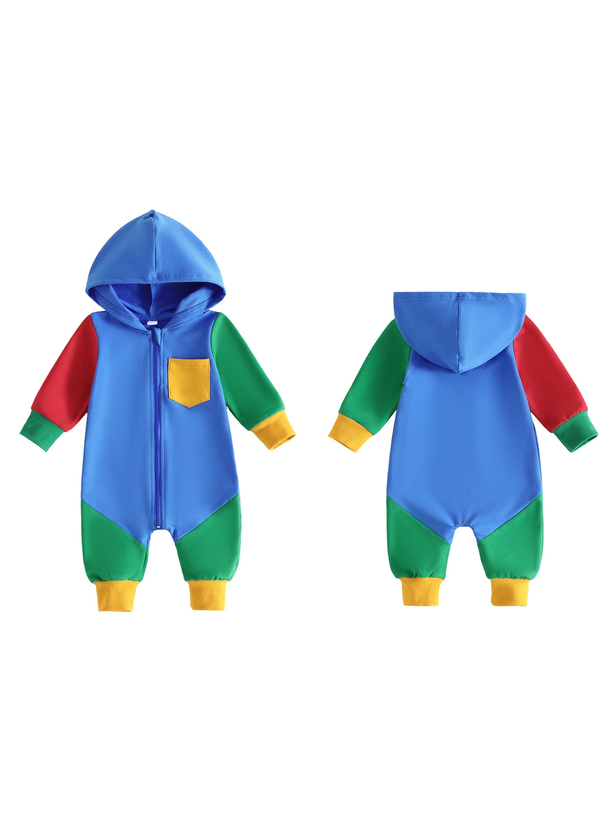 Jumpsuit Casual Sleeve Contrast Color Contrast Baby Hooded Sleeve Long Sleeve Color Hooded Jumpsuit Casual Sleeve Contrast