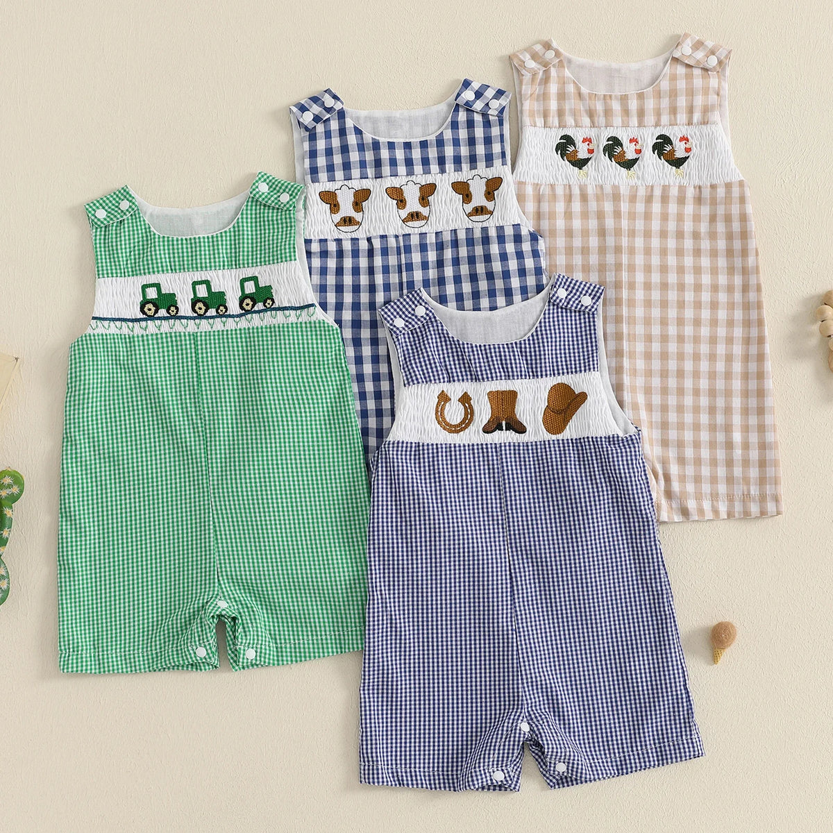 New Baby Boy Romper Cute Embroidered Sleeveless Buttons Short Jumpsuits 2026 Summer Toddler Overalls 0-18M